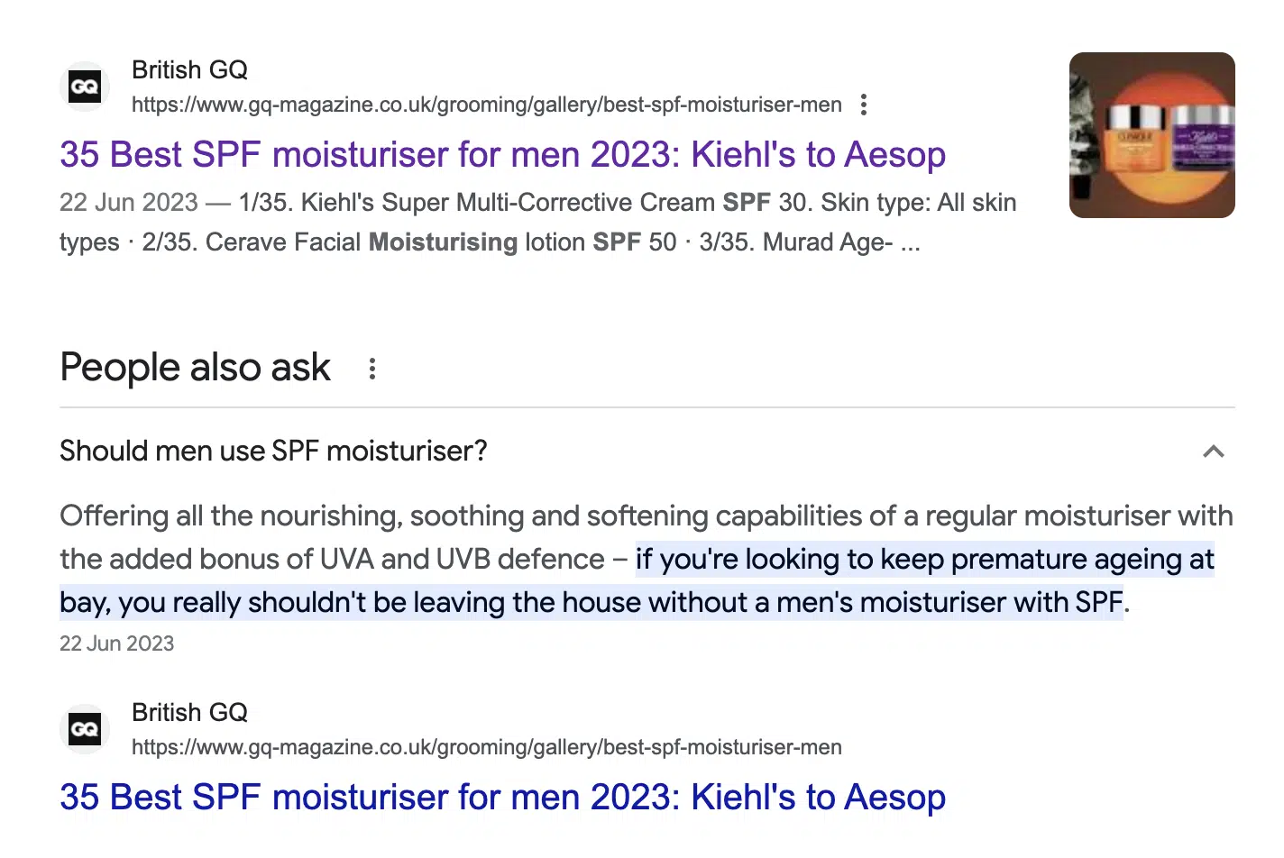 Mens moisturiser with SPF - Multiple rankings